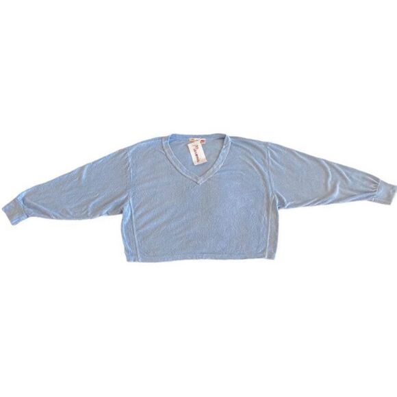 Maronie x Revolve Blue Soft Fleece Knit Lounge Long Sleeve Sweater Top SZ S;BNWT - Picture 1 of 9